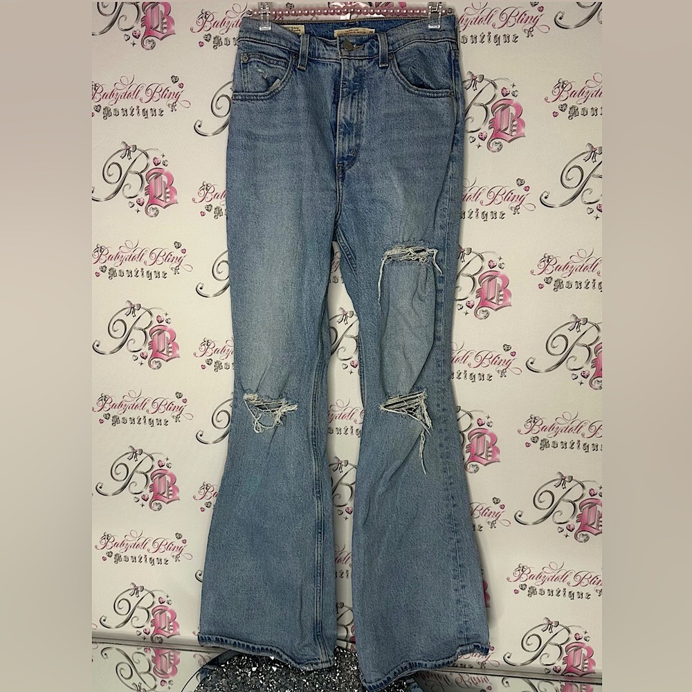 Levi’s 70’s high flare pants ripped jeans denim classic flare leg light wash